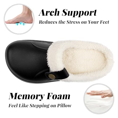 ChayChax Women and Men Fur Lined Clogs Memory Foam Warm Fuzzy Slippers Winter Waterproof Indoor Outdoor Slipper, Black, 6-7 Women/5-6 Men - Image 4