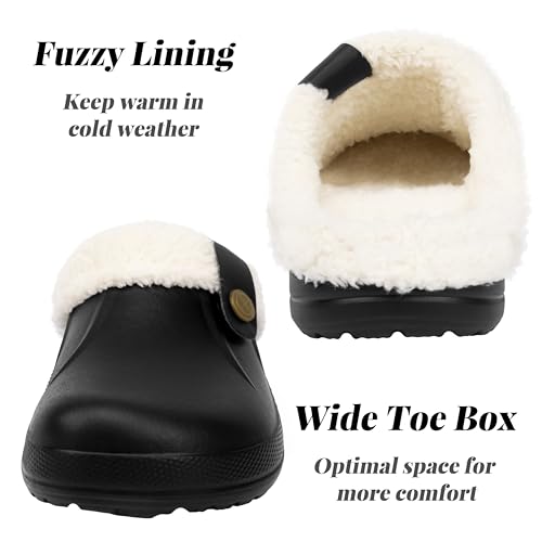 ChayChax Women and Men Fur Lined Clogs Memory Foam Warm Fuzzy Slippers Winter Waterproof Indoor Outdoor Slipper, Black, 6-7 Women/5-6 Men - Image 5