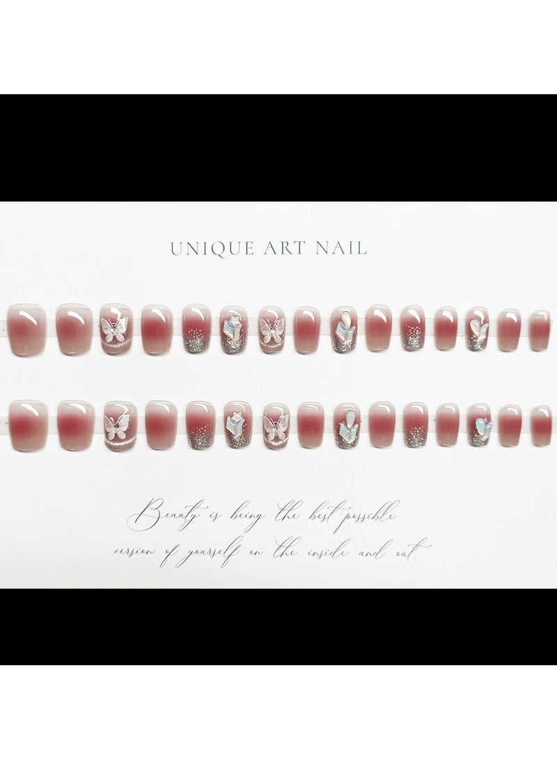 Goolsky أظافر ضغط مزينة بالأحجار الكريمة 3D 30 قطعة - تصميم نجمة فراشة نصائح أظافر مزيفة بأسلوب إنستغرام، قابلة لإعادة الاستخدام وسهلة التطبيق - Image 3