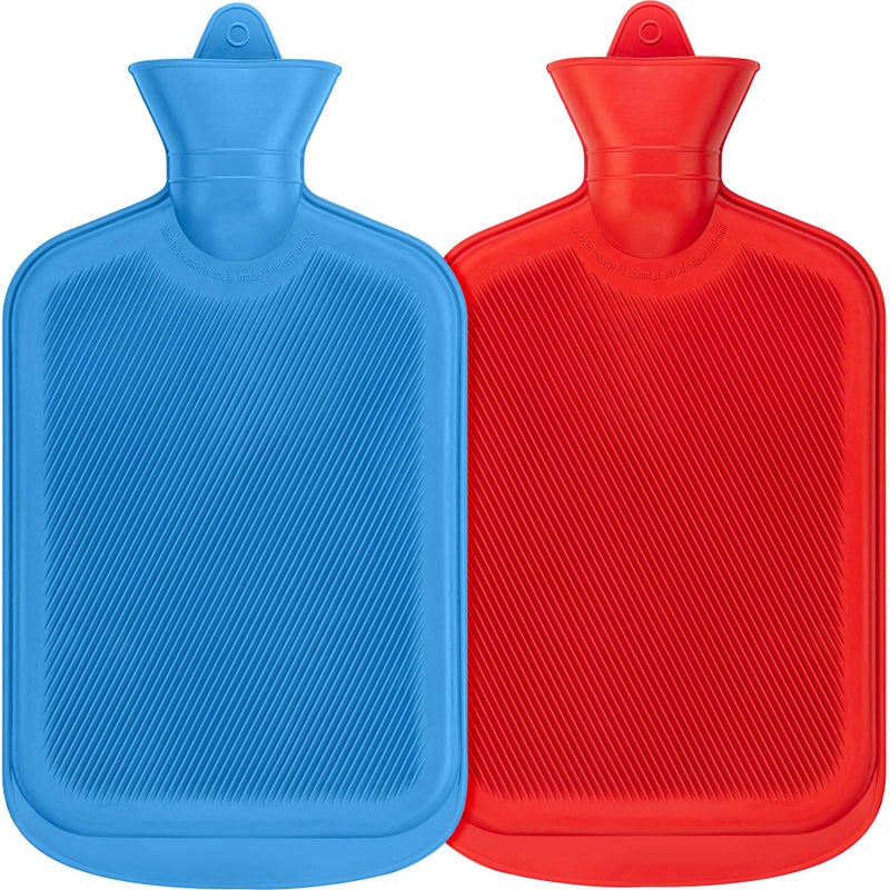 SteadMax [2 Pack] Hot Water Bottles, 2L (68oz) Natural Rubber -BPA Free- Durable Large Hot Water Bag for Hot Compress and Heat Therapy, Pain Relief Heating Pad, (Random Colors) - Image 1