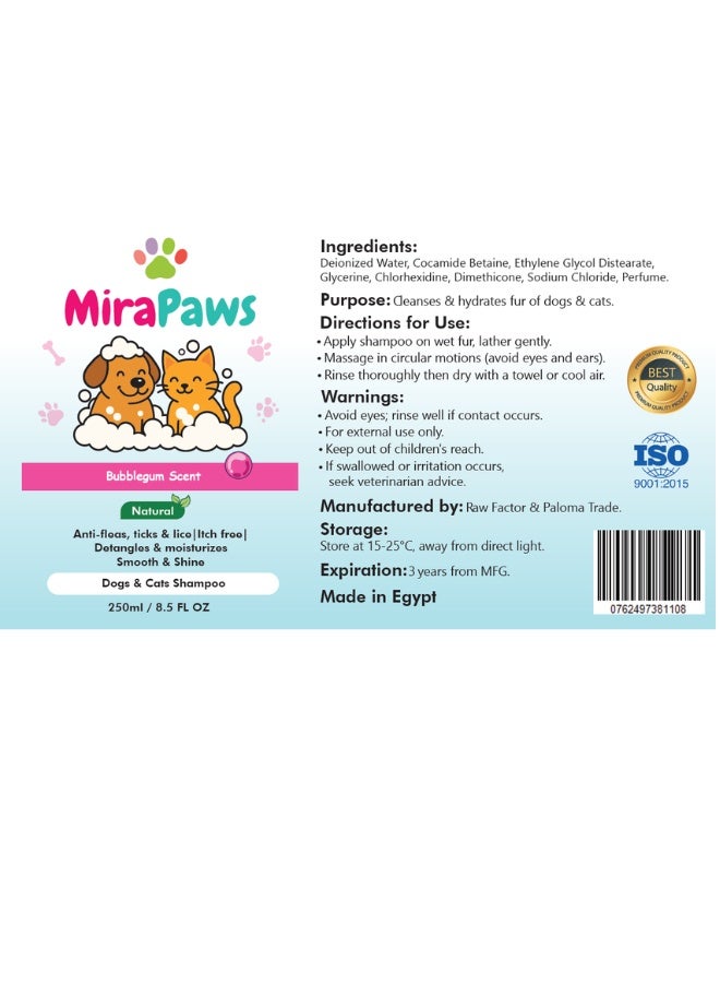 MiraPaws Pet Shampoo - Bubblegum Scent 250ml - Image 3