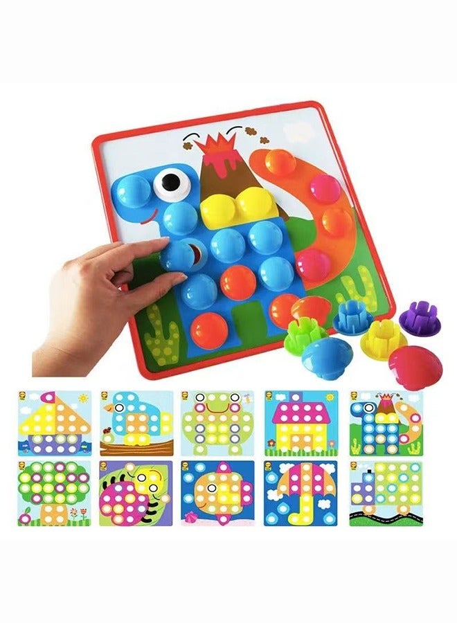 Children's Mosaic Jigsaw Puzzle Board Toy – Early Learning Sensory Game with 12 Pictures and 46 Buttons, Educational Gift for Boys and Girls Ages 3+ - Image 2