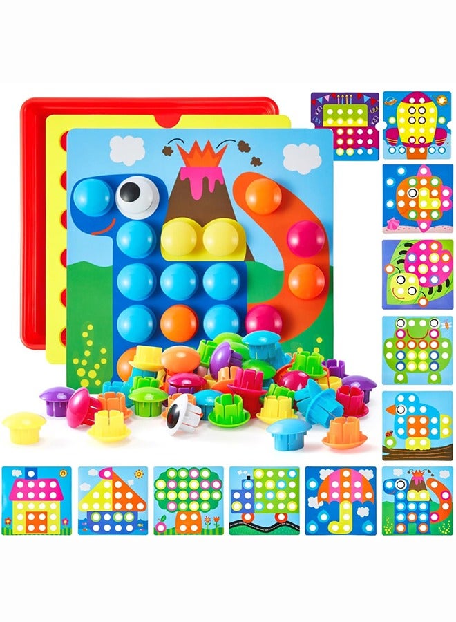 Children's Mosaic Jigsaw Puzzle Board Toy – Early Learning Sensory Game with 12 Pictures and 46 Buttons, Educational Gift for Boys and Girls Ages 3+ - Image 1