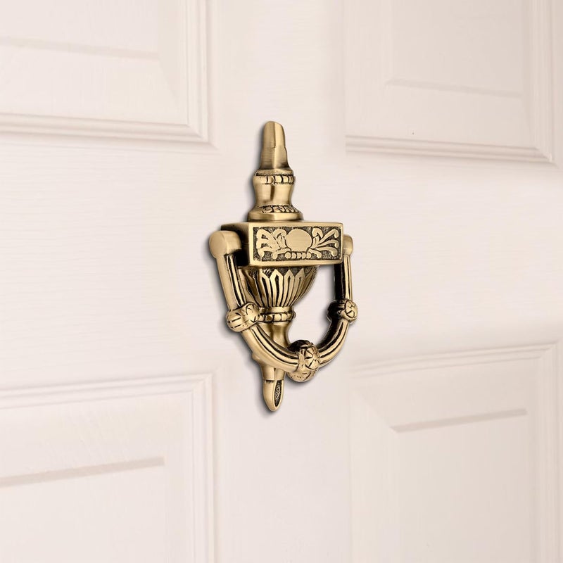 DEVDECOR Antique Brass Ring Door Knocker – Vintage Round Handle with Textured Grip for Main Door, Gate, or Cabinet – Classic Decorative Hardware (7.4x4.2 inch) - Image 1