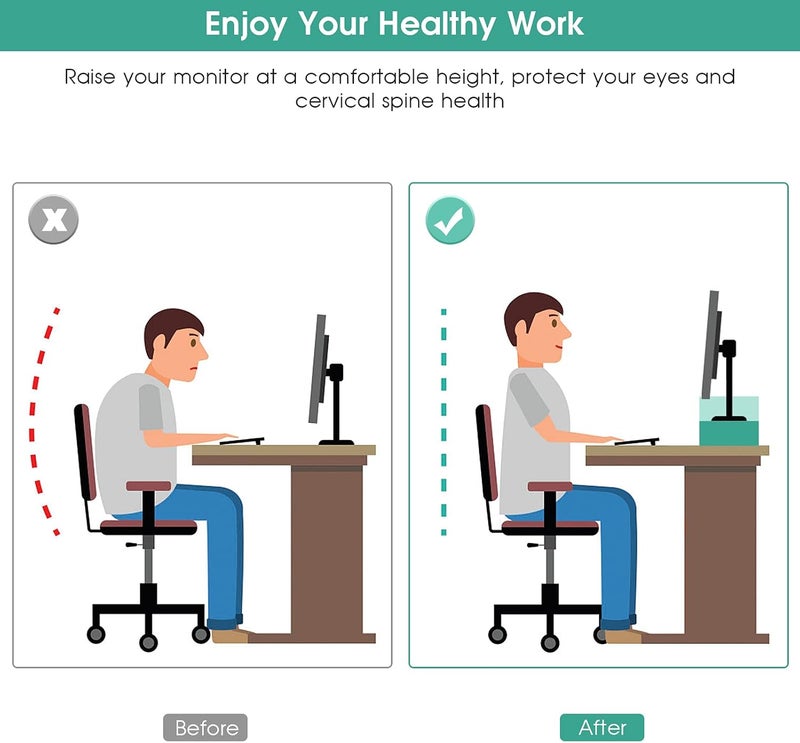 klarako Monitor Stand Riser, Wooden Computer Monitor Stand Desktop Laptop TV Printer Holder with 3 Tier Storage Shelf and Keyboard Storage Space for Home Office School, White - Image 2