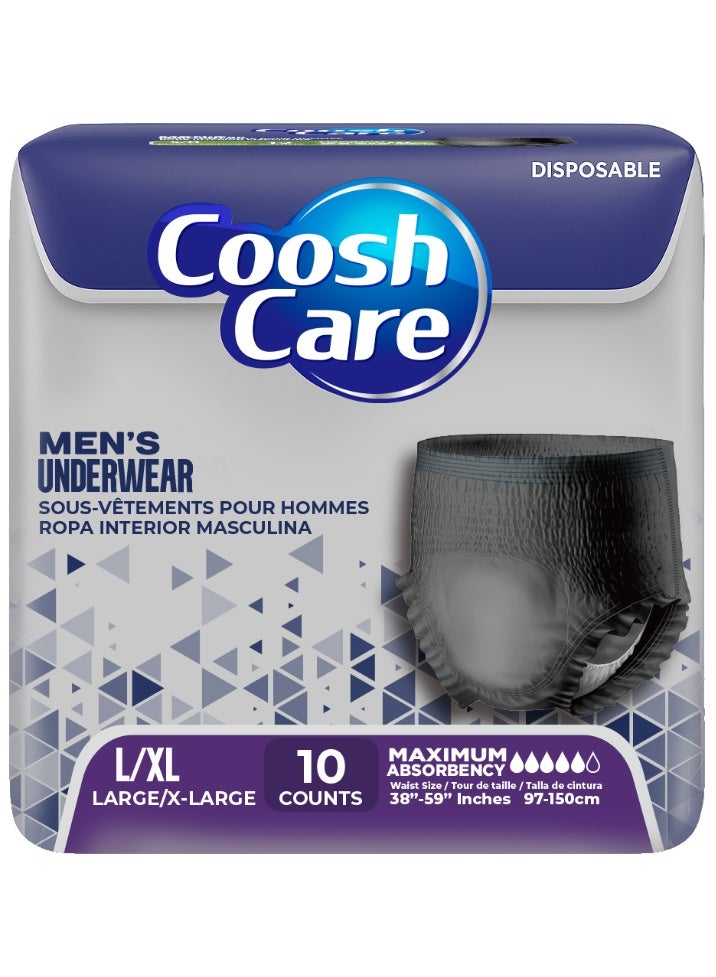 CooshCare Disposable Underwear, Maximum Absorbency Adult Pull-Up Briefs (10 Count), Super Soft Cover, Leakproof Protection, Comfortable & Secure Fit for Incontinence Care (MEN - L/XL) - Image 1