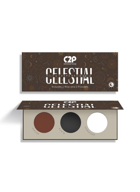 C2P Pro Eyebrow Palette With Wax Cream | Celestial 3 In 1 Fill, Set & Shape | Long Lasting Waterproof Black Brown Eye Brow Powder | Redefines Brows Eye Makeup - 12G