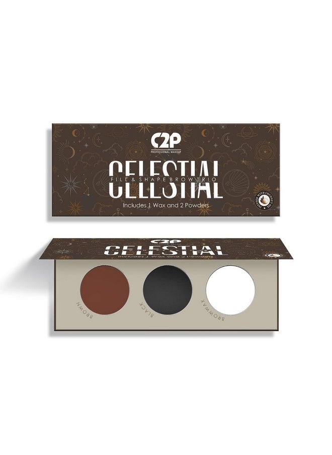 C2P PROFESSIONAL MAKEUP - C2P Pro Eyebrow Palette With Wax Cream | Celestial 3 In 1 Fill, Set & Shape | Long Lasting Waterproof Black Brown Eye Brow Powder | Redefines Brows Eye Makeup - 12G - Image 1