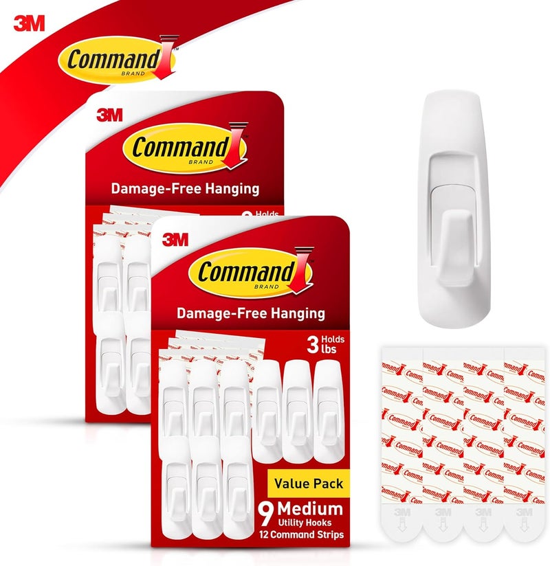 Command Medium Utility Wall Hooks with Adhesive Strips, No Tools Required for Hanging Organizational Items in Living Spaces, 18 White Hooks and 24 Strips - Image 5
