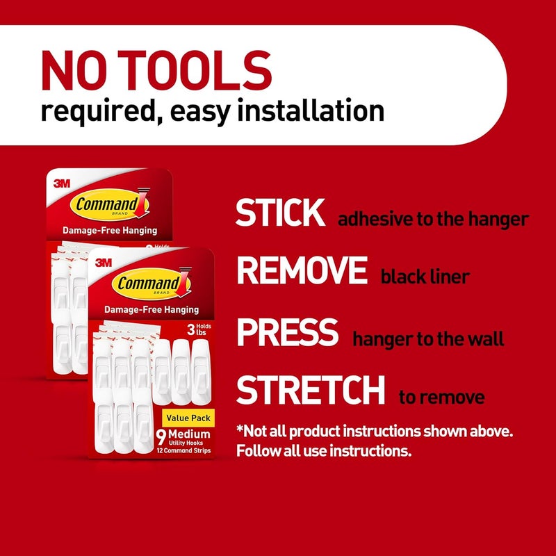 Command Medium Utility Wall Hooks with Adhesive Strips, No Tools Required for Hanging Organizational Items in Living Spaces, 18 White Hooks and 24 Strips - Image 4
