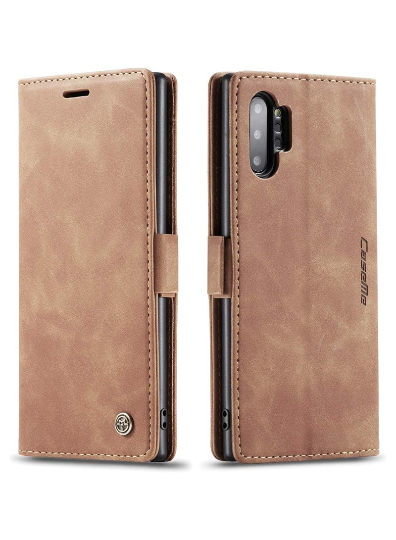CaseMe Phone Case Luxury PU Leather Design 013 Flip Cover Card Slot Holder Cover For Samsung Galaxy Note 10 Plus (Brown) - Image 1