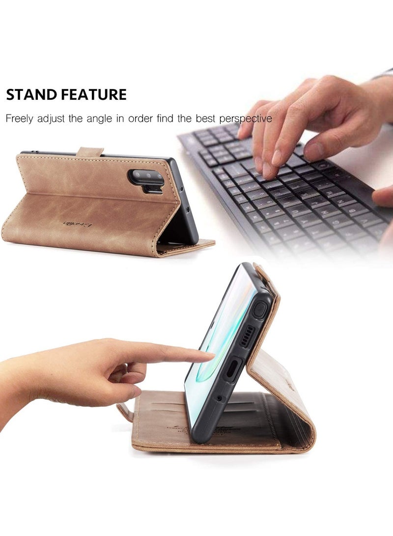 CaseMe Phone Case Luxury PU Leather Design 013 Flip Cover Card Slot Holder Cover For Samsung Galaxy Note 10 Plus (Brown) - Image 2