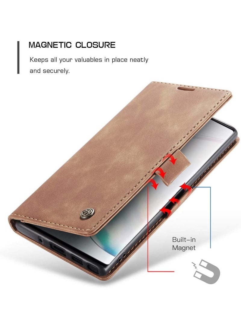 CaseMe Phone Case Luxury PU Leather Design 013 Flip Cover Card Slot Holder Cover For Samsung Galaxy Note 10 Plus (Brown) - Image 4