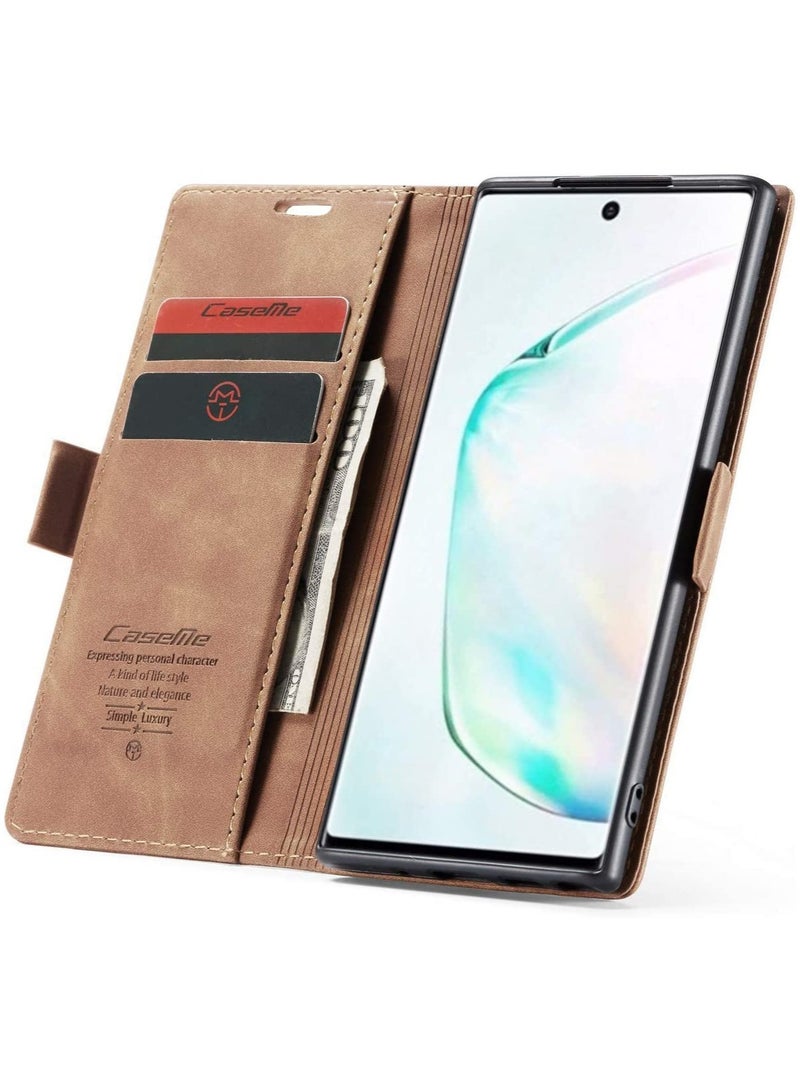 CaseMe Phone Case Luxury PU Leather Design 013 Flip Cover Card Slot Holder Cover For Samsung Galaxy Note 10 Plus (Brown) - Image 3