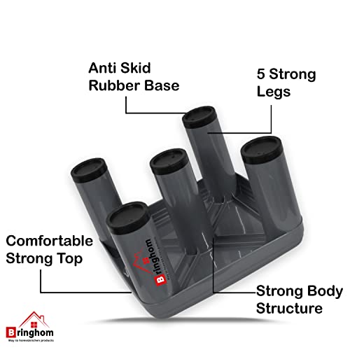 Bringhom 5 Legs Big Size Strong Bath Stool Patla | Anti Skid Shoe Base for Multipurpose Use (Grey, 1Pc, 34x34x21cm, Plastic) - Image 3
