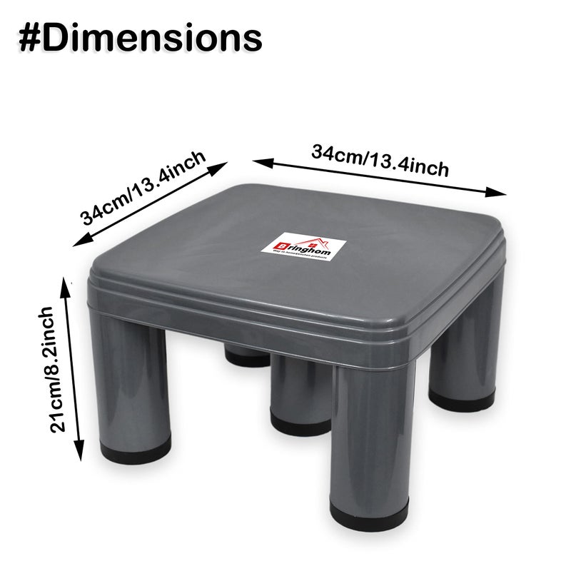 Bringhom 5 Legs Big Size Strong Bath Stool Patla | Anti Skid Shoe Base for Multipurpose Use (Grey, 1Pc, 34x34x21cm, Plastic) - Image 2