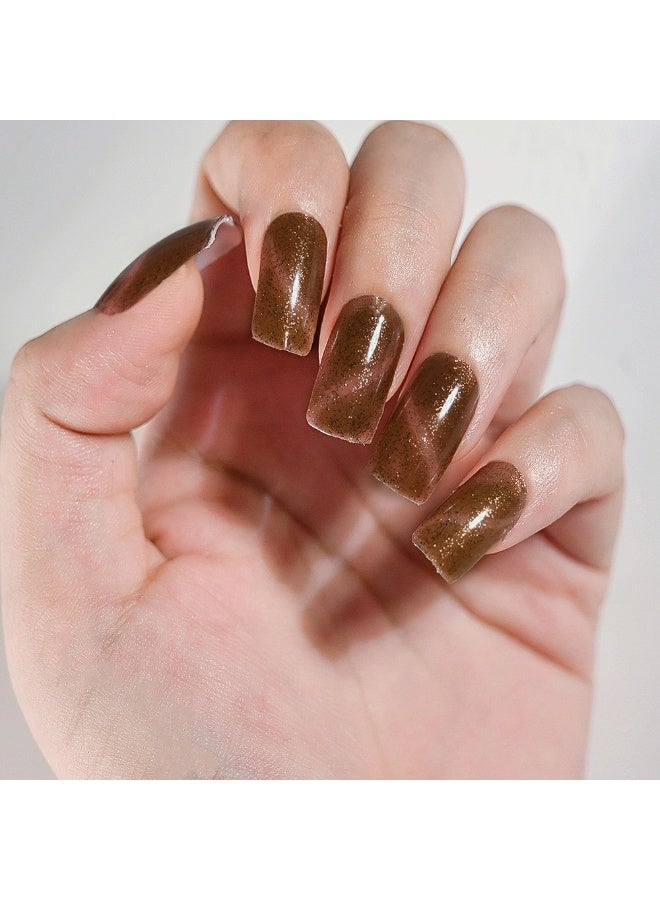 16PCS Cat Eye Glitter UV Gel Nail Stickers Semi Cured LED UV Lamp Nail Art Waterproof Long Lasting Includes Nail File Cuticle Stick and Card for DIY Nail Design Dubai Salon Party Nails - Image 2