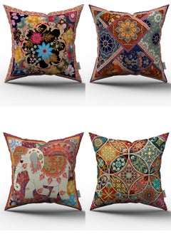 Cango Home Esnafali Ethnic Patterned Digital Printed Throw Pillow Cover Set 4KMBS191 Orange Blue Red Black Blue Green 