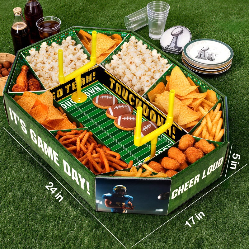Gloween Football Party Decorations 2026, Football Snack Stadium Food Tray Set, Ideal Party Supplies for Birthday & Tailgate ï¼ˆDisposable, 24"L x 17"W x 5"Hï¼‰ - Image 2