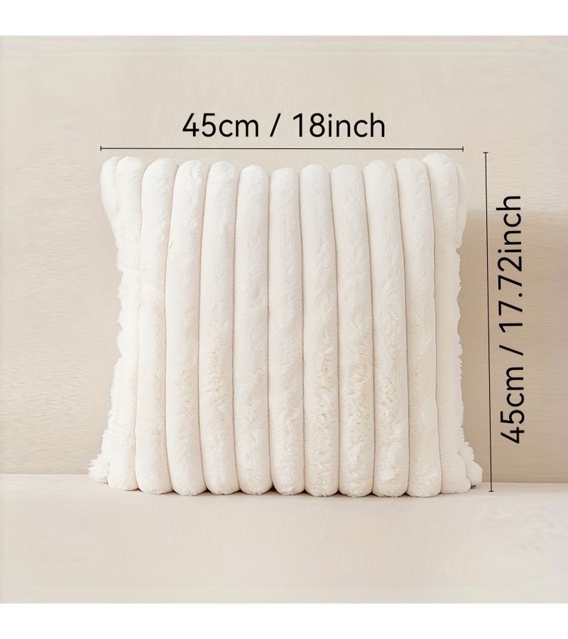 White 18x18 Inch Geometric Striped Plush Decorative Pillow Cover Soft Fluffy Cushion Case for Living Room Bedroom Sofa - Image 3