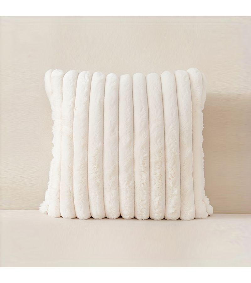 White 18x18 Inch Geometric Striped Plush Decorative Pillow Cover Soft Fluffy Cushion Case for Living Room Bedroom Sofa - Image 5