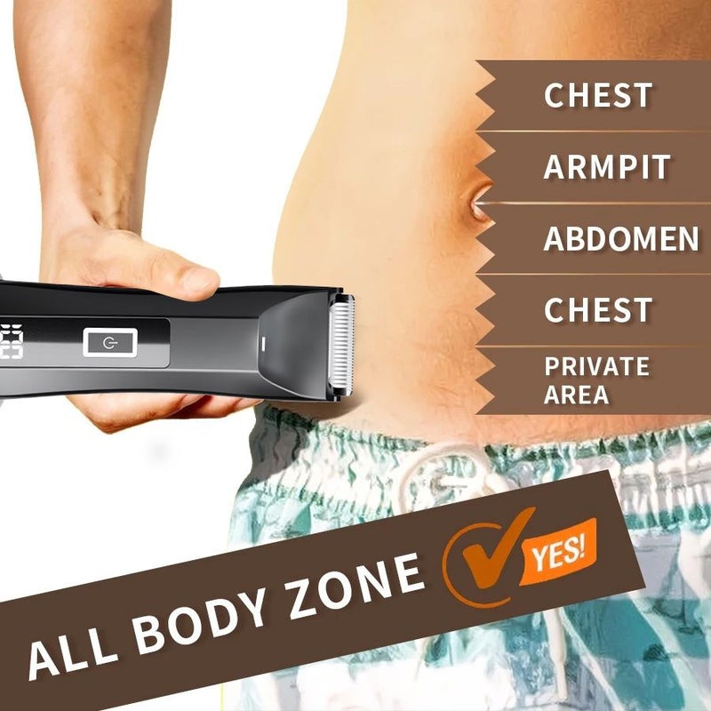 Black Men's Body Hair Trimmer with LED Light Ceramic Blade Digital Display USB Rechargeable - Image 2