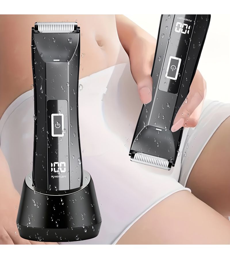 Black Men's Body Hair Trimmer with LED Light Ceramic Blade Digital Display USB Rechargeable - Image 1