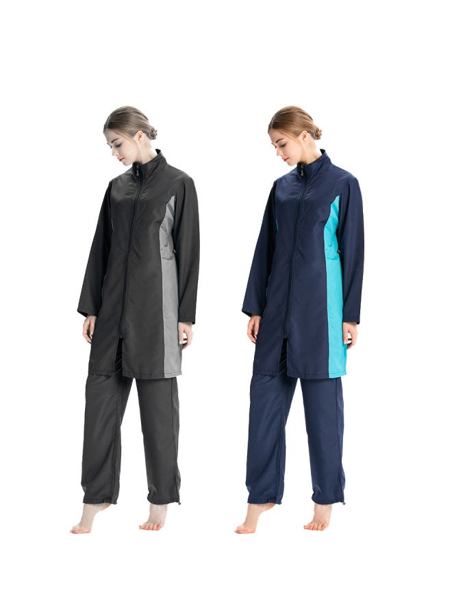 Generic Muslim Swimwear Southeast Asian Hui Conservative Three-piece Sportswear Swimming Suit S008-Color:Black-Size:2XL  - Image 2