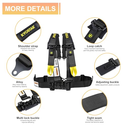 Wuidail 4 Point Harness Seat Belt with 2 Inch Padding Comfortable Shoulder Pad Seat Belt for Go Kart UTV & ATV (Black-1) - Image 3