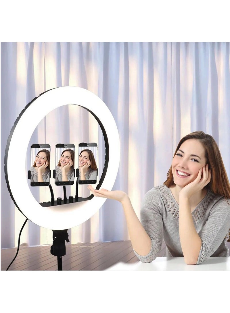 Pama 18 Inch Ring Light Tripod Mount Live Broadcast Dual Phone Bracket RL-18 White - Image 3