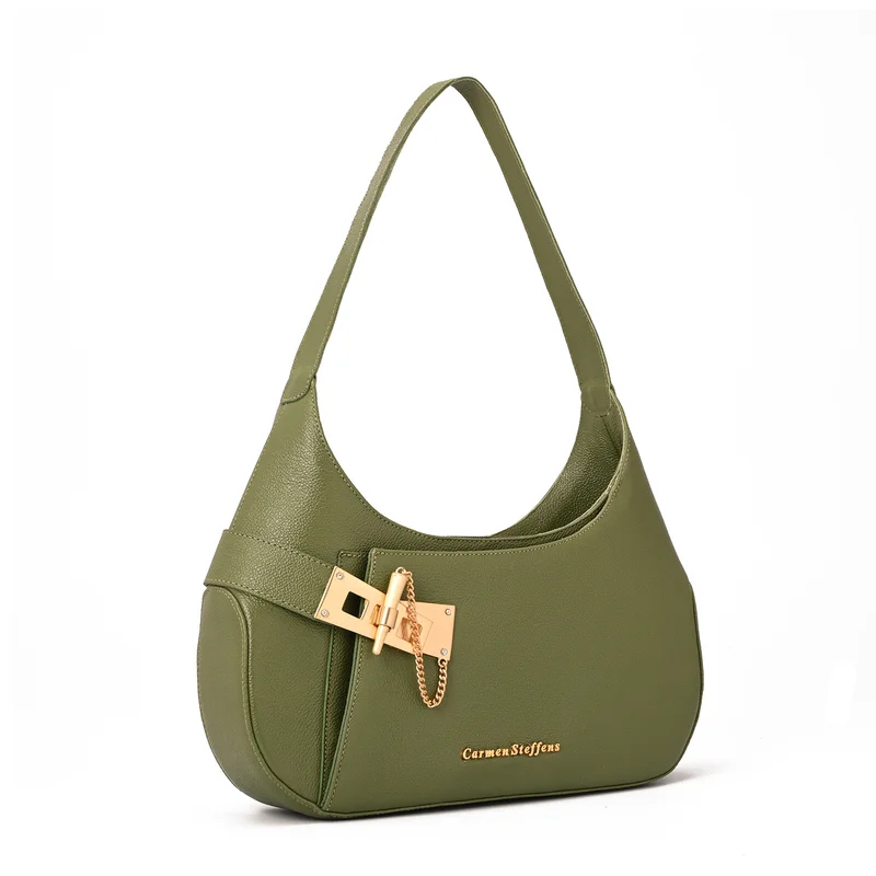 Hobo Bag Golden Clasp Military