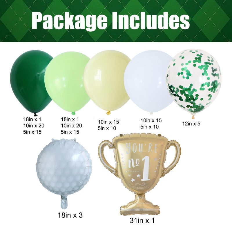 EASUTE Hole in One Golf Birthday Party Decorations, 135PCS Balloon Garland Arch Kit Golf First Birthday Decorations Green White Latex Balloons with Golf Ball Foil Balloons for 1st Golf Themed Party - Image 2
