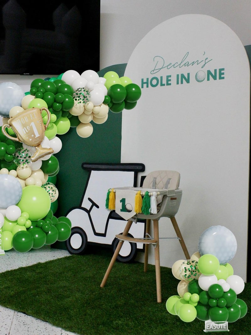 EASUTE Hole in One Golf Birthday Party Decorations, 135PCS Balloon Garland Arch Kit Golf First Birthday Decorations Green White Latex Balloons with Golf Ball Foil Balloons for 1st Golf Themed Party - Image 4