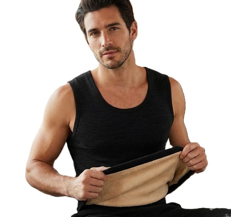 Alexvyan X-Large Men's Thermal Fleece Lined Tank Top Thick Fleece Lined Base Layer Shirts Winter Sleeveless Vest Outdoor Tops Cami Cold Weather Ultra-Warm Black - Image 1