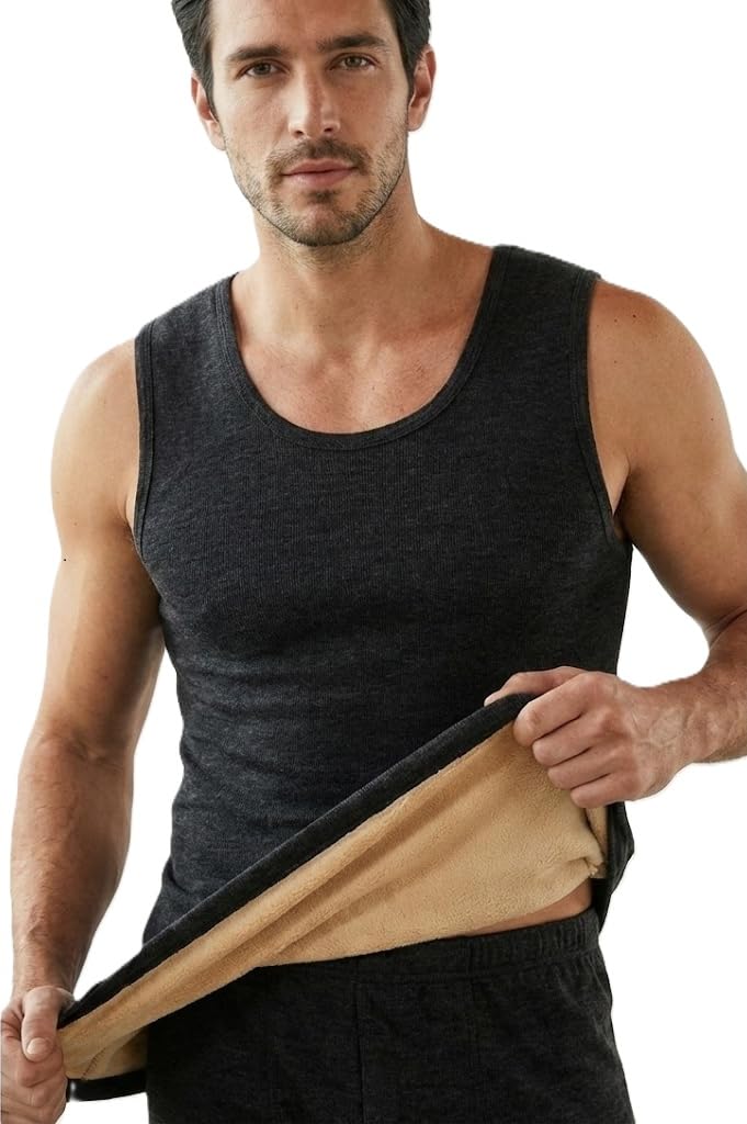 Alexvyan X-Large Men's Thermal Fleece Lined Tank Top Thick Fleece Lined Base Layer Shirts Winter Sleeveless Vest Outdoor Tops Cami Cold Weather Ultra-Warm Black - Image 3