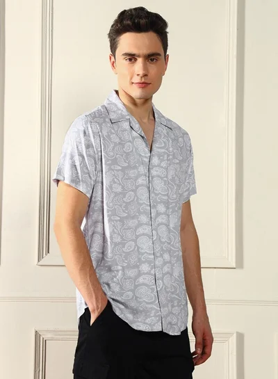 Dennis Lingo Relaxed Fit Grey Cotton Blend Shirt Shirt Collar
