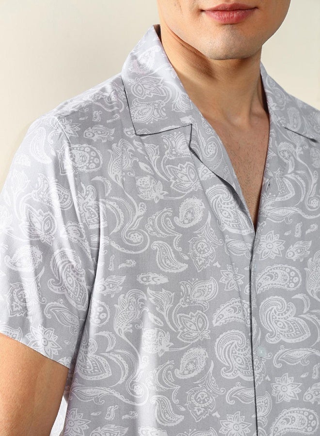 دينيس لينغو قميص بياقة رمادي بقصة مريحة من مزيج القطن - Image 2