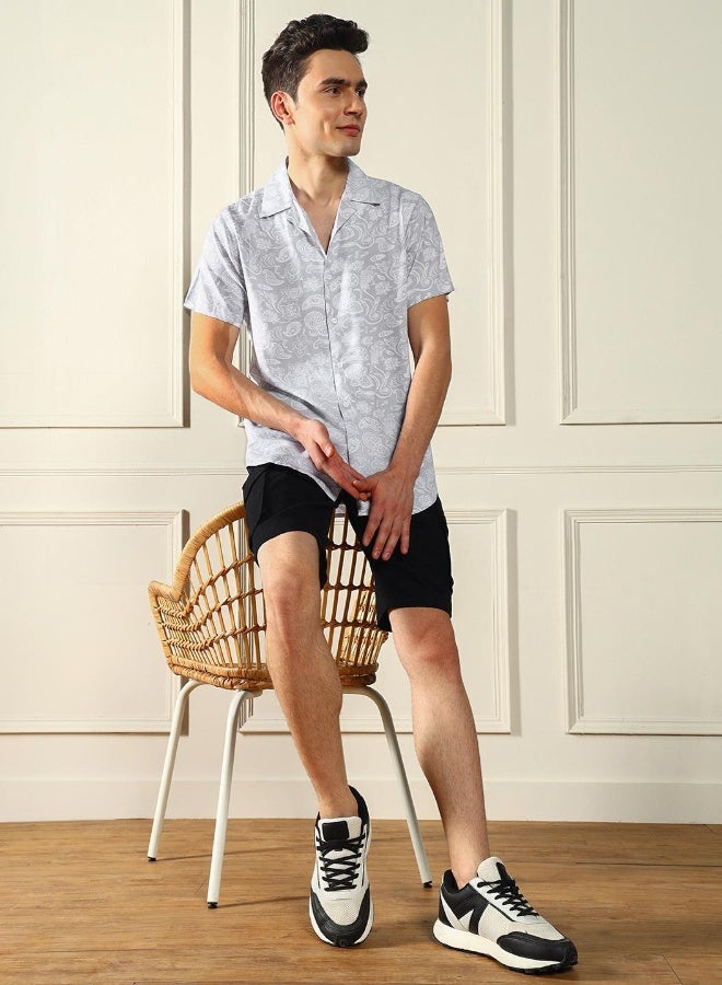 دينيس لينغو قميص بياقة رمادي بقصة مريحة من مزيج القطن - Image 5