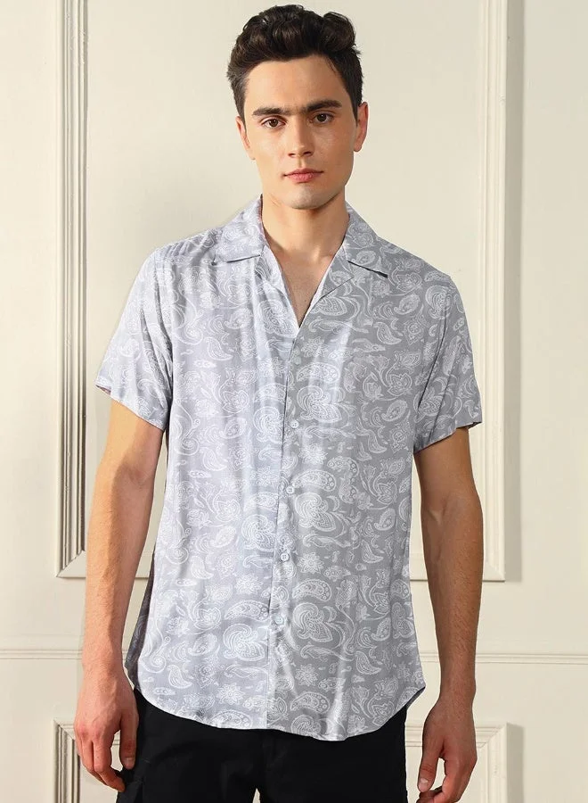 Dennis Lingo Relaxed Fit Grey Cotton Blend Shirt Shirt Collar