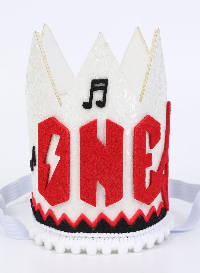 CORNER LACE 1st Birthday Glitter Hat - Rock First Birthday Crown, Rocking One Theme Party Decorations for Baby Red Silver, One Year Old Supplies Favors - Image 1