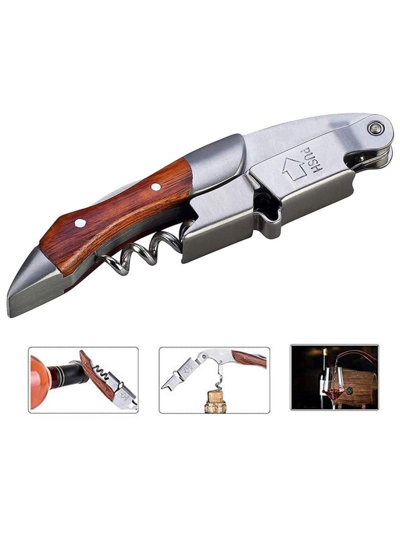 SYOSI Professional Waiters Corkscrew Opener Bottles Stainless Steel Natural Rosewood  - Image 1