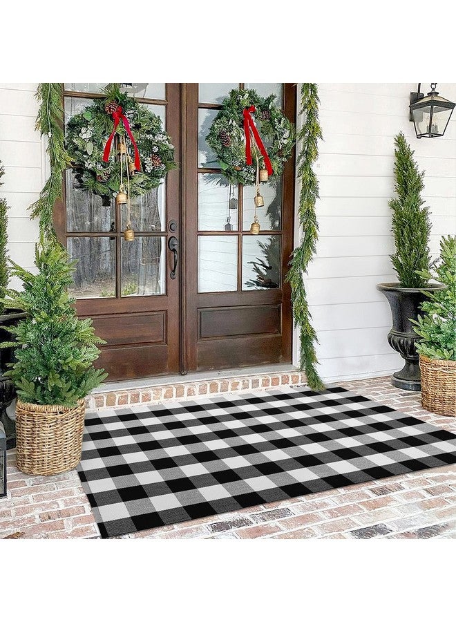KILOCOCO 4x6 Buffalo Plaid Checkered Rug Outdoor Indoor Black and White Rugs Front Door Rug Low Pile Cotton Washable Front Porch Rugs Layered Doormats for Living Room Bedroom Kitchen Farmhouse Entry - Image 1