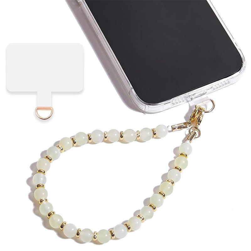 White Crystal Phone Charm – with Spacers, Beaded Lanyard, Anti-Loss Wrist Strap for Phone