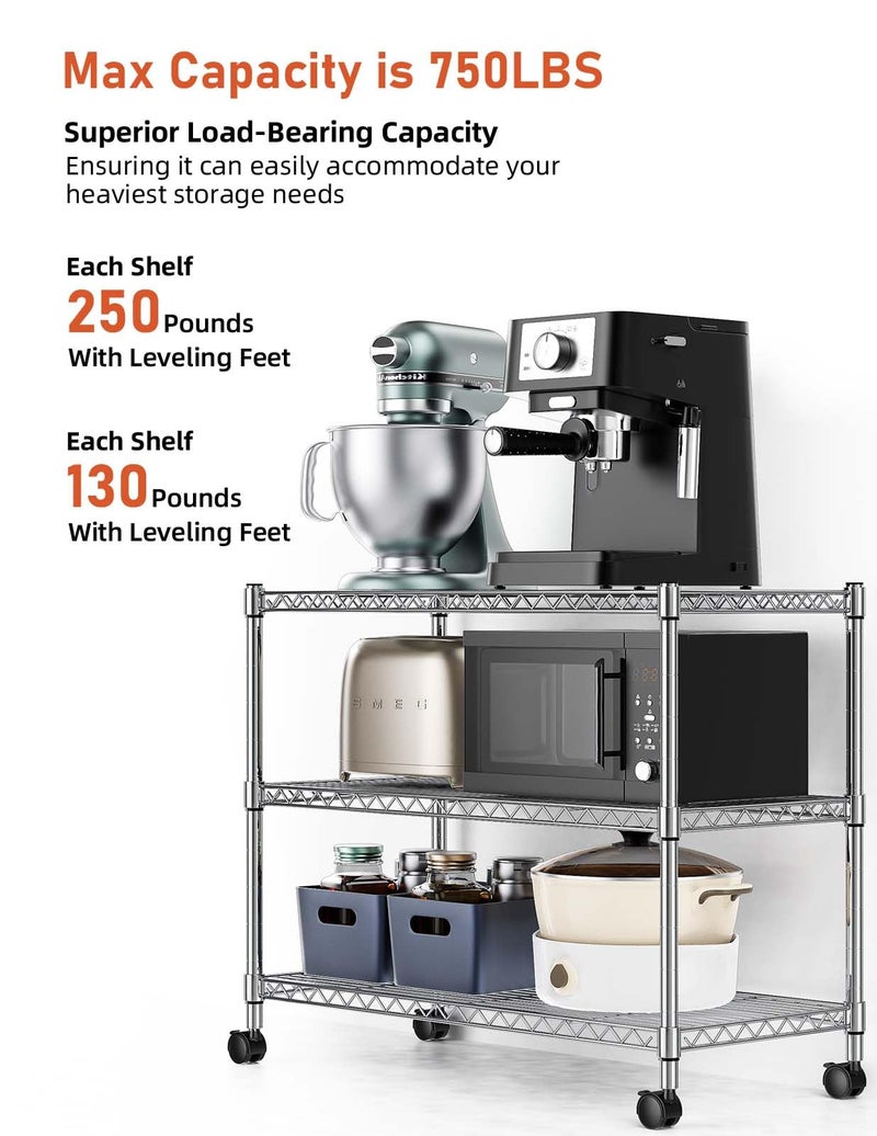Simple Deluxe Heavy Duty 3-Shelf Shelving Unit, 24.02" D x 13.78"W x 21.97" H, 3 Tier, Chrome - Image 3
