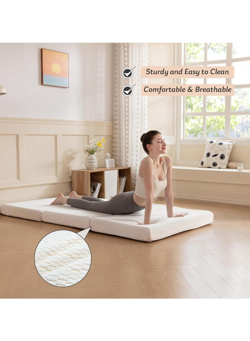 Comfy مرتبة كلاسيكية مريحة قابلة للطي من القطن الأبيض المحبوك مقاس 180 × 90 × 7 سم - Image 2