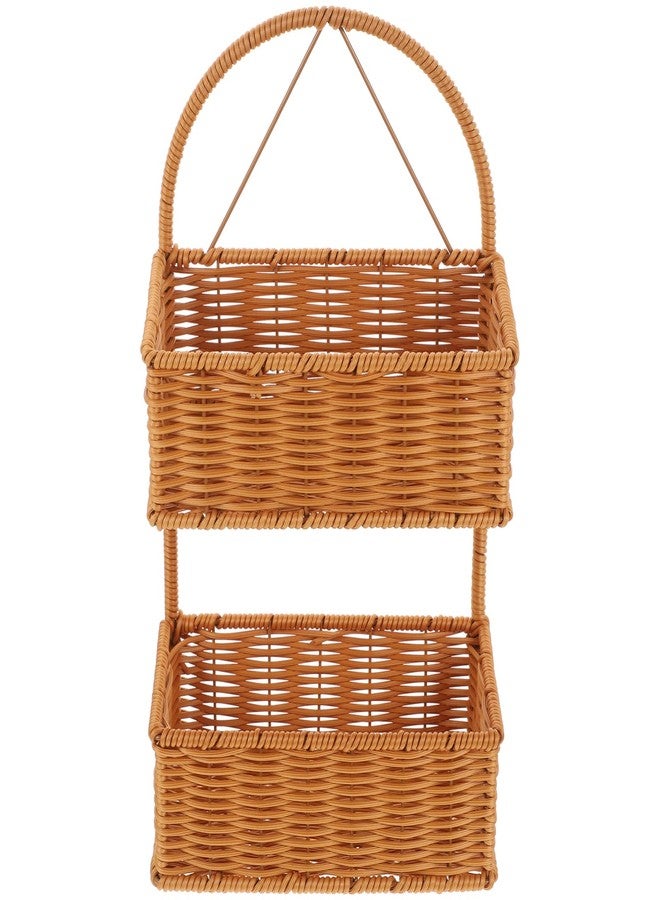 OUNONA Wall 2 Tiers Storage Basket Woven Hanging Organizer Basket Wall-mounted Organizer Bins Decorative Wall Basket for Home Kitchen Bathroom over The Door Organizer - Image 1