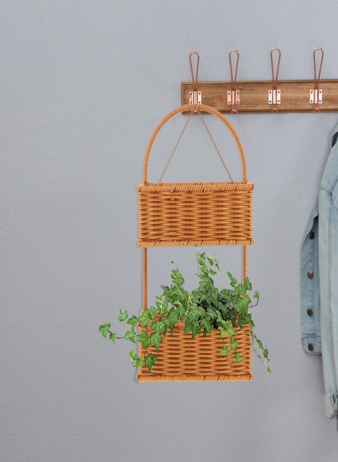 OUNONA Wall 2 Tiers Storage Basket Woven Hanging Organizer Basket Wall-mounted Organizer Bins Decorative Wall Basket for Home Kitchen Bathroom over The Door Organizer - Image 4