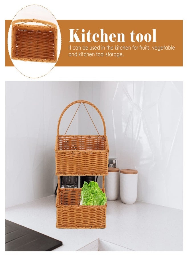 OUNONA Wall 2 Tiers Storage Basket Woven Hanging Organizer Basket Wall-mounted Organizer Bins Decorative Wall Basket for Home Kitchen Bathroom over The Door Organizer - Image 5