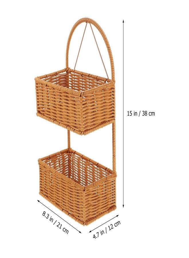 OUNONA Wall 2 Tiers Storage Basket Woven Hanging Organizer Basket Wall-mounted Organizer Bins Decorative Wall Basket for Home Kitchen Bathroom over The Door Organizer - Image 2