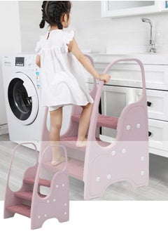 VUCATIN Toddler Step Stool Adjustable 3 Step Stool Kids Standing Tower for Kitchen Counter Bathroom Sink Toilet Potty Training Children Learning Helper Stool with Safety Handles & Non-Slip Pad  - Image 1